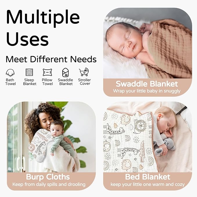 Yoofoss Hooded Baby Towels for Newborn 2 Pack 100% Muslin Organic Cotton Baby Bath Towel with Hood for Babies, Infant, Toddler and Kids, 32x32Inch, Soft and Absorbent Newborn Essential, Giraffe