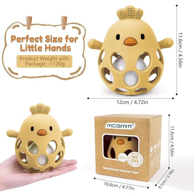 MCGMITT Baby Teething Toys for 3-6 Months, Easy Grasp Silicone Infant Rattle Teether Toy for 0-12 Months, BPA-Free Food Grade Baby Montessori Sensory Toys, Soft Infant Chew Toys for Teething Relief
