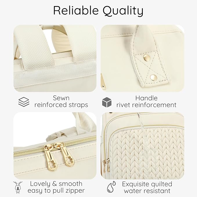 AIJIEKE Diaper Bag, Large Wide-Open Baby Diaper Backpack, Multi-functional Baby Travel Tote Bag, Diaper Bag with Changing Pad, Diaper Bags for Mom & Maternity (Beige)