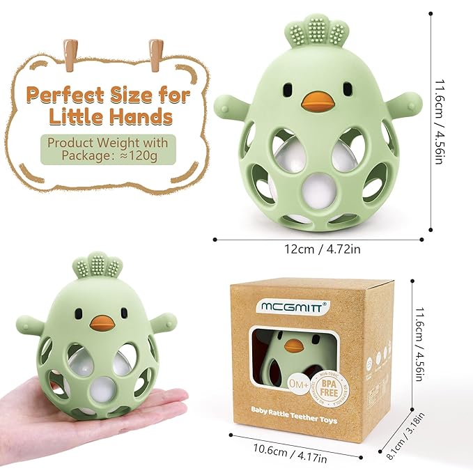 MCGMITT Baby Teething Toys for 3-6 Months, Easy Grasp Silicone Infant Rattle Teether Toy for 0-12 Months, BPA-Free Food Grade Baby Montessori Sensory Toys, Soft Infant Chew Toys for Teething Relief
