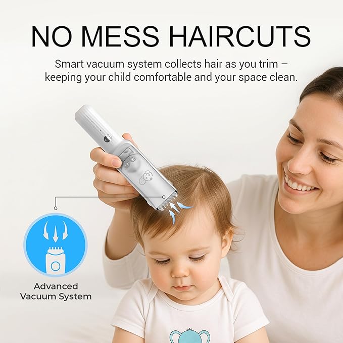 Baby Hair Clippers Set, Ultra Quiet Hair Trimmer with Vacuum for Infant, Toddler and Kids, Waterproof & Rechargeable Cordless Hair Cutter, Including Hair Cutting Scissors and Comb