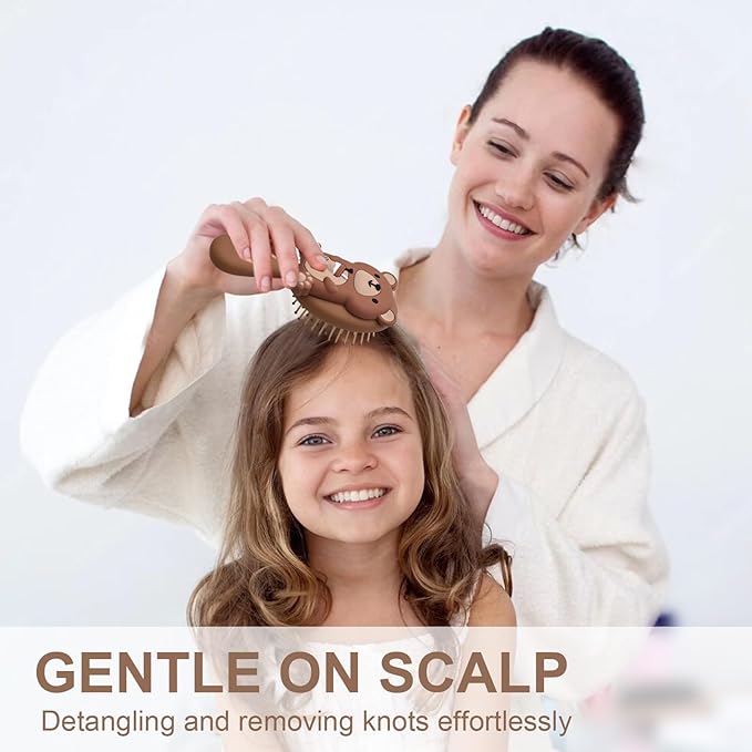 Mini Toddler Hair Brush Detangler Brush Kids Detangling Hairbrush Soft Massage Comb Small Travel Hair Brush for Thick Curly Thin Long Short（Brown）
