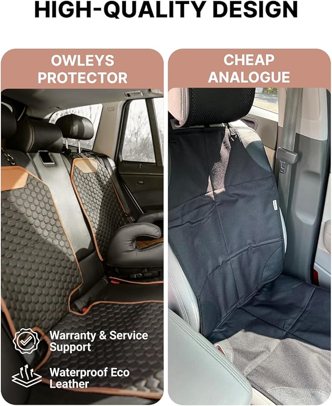 Owleys Premium Leather Car Seat Protector 2 Pack for Child Car Seat Cover from Dirt - Infant Car Seat Protector for Back Seat/Front Booster Under Baby Waterproof Hexy
