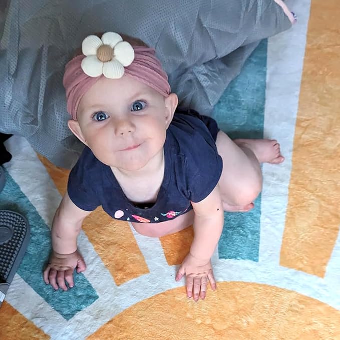 CÉLLOT 3 Pcs Baby Girl Headbands with Flower Nylon Headbands Soft Stretchy Headwear Hair Accessories for Newborn Infant Toddler Kids (Pink Beige Salmon)