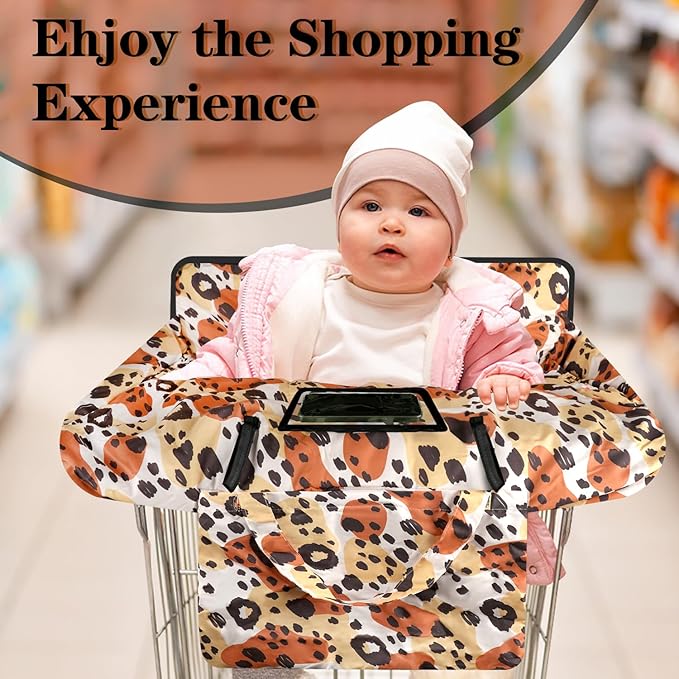 Shopping Cart Cover for Baby Girl Boy 2-in-1 High Chair Water Resistant High Chair Cover w/Phone Pouch Pocket Gender Neutral Cart Cover for Leopard Texture Babies Padded Grocery Cart Cover for Baby