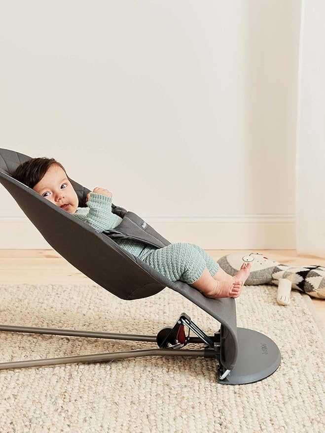 BabyBjörn Bouncer Bliss, Anthracite, Woven, Classic Quilt | 2-in-1 Adjustable Baby Bouncer Seat and Toddler Chair, Newborn to Toddler (8-29 lbs), 4 Positions, Lightweight & Portable