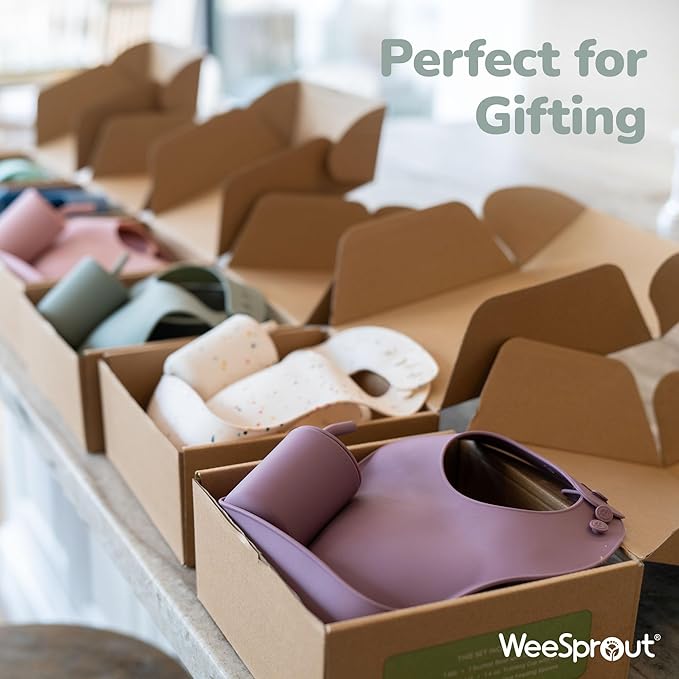 WeeSprout Baby Led Weaning Bundle, Silicone Suction Bowl, Spoons, Bib & Cup, Develops Self Feeding Skills, Dishwasher Safe (Mint)