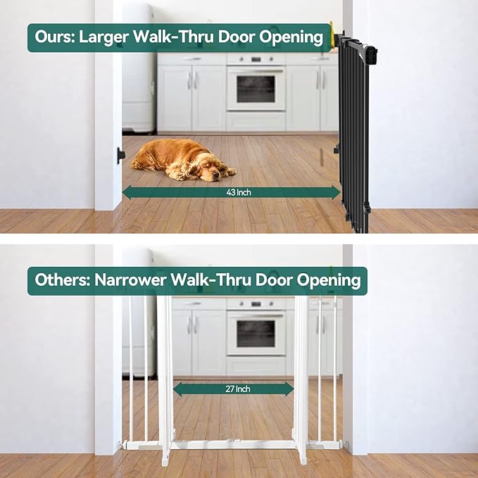 Babelio Baby Gate for Stairs, Kitchen & Doorways, 26-41" W 34" H Extra Tall| No Bottom Bar| Easy Installation| One-Handed Operation| Auto-Close| Hardware Mount Safety Dog/Pet Gate Indoor (Black)