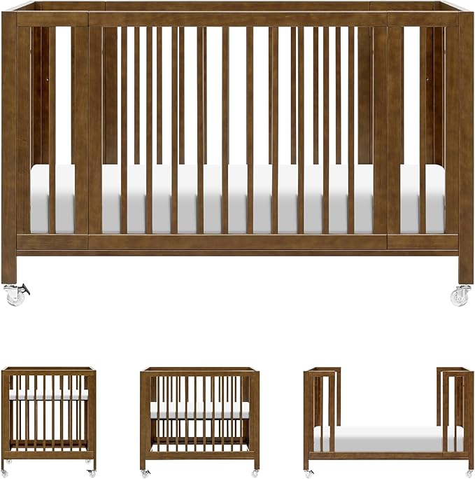 babyletto Rolli 9-in-1 Convertible Baby Crib w/Wheels - Includes Conversion Kits for Bassinet, Standard Crib, Toddler Bed, Daybed & Junior Bed - GREENGUARD Gold - 3 Adjustable Heights, Natural Walnut