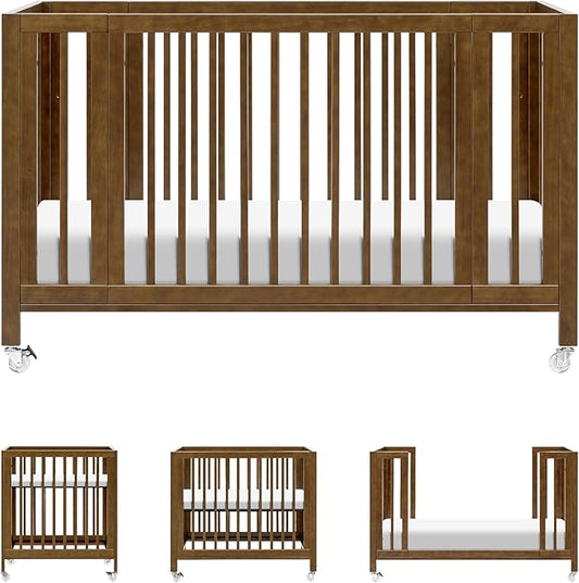 babyletto Rolli 9-in-1 Convertible Baby Crib w/Wheels - Includes Conversion Kits for Bassinet, Standard Crib, Toddler Bed, Daybed & Junior Bed - GREENGUARD Gold - 3 Adjustable Heights, Natural Walnut