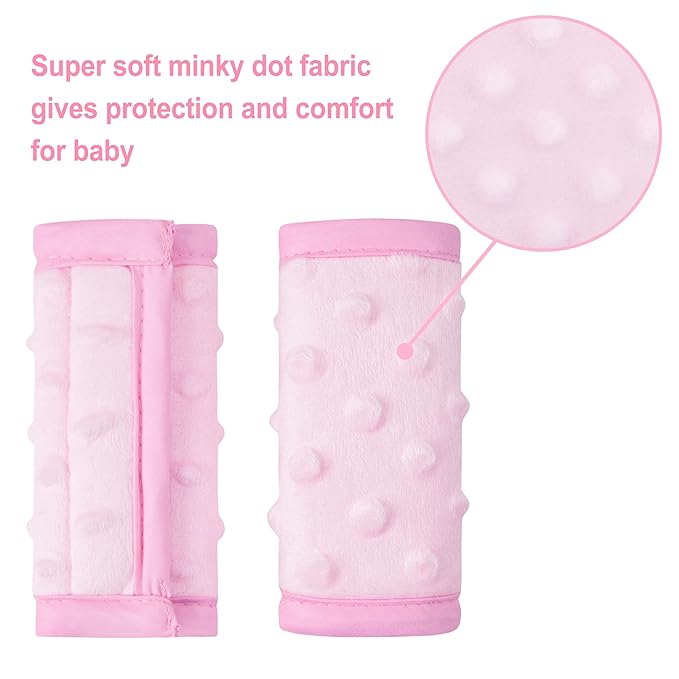 Pro Goleem Car Seat Strap Covers for Babies Girl Soft Car Seat Strap Shoulder Pads for All Car Seats, Stroller, Pushcar, Small Size Designed for Newborn, Pink
