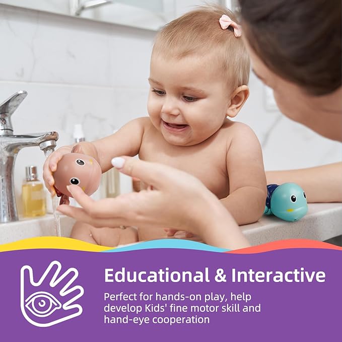 LiKee Bath Toys 3 Pack with 3 Colors | Cute Swimming Turtles Wind Up Toys for Baby Toddlers 1+ Years Old | Floating Bath & Pool Toys for Kids Age 1-3-5 | Baby Shower & Birthday Gift (Boys Girls)