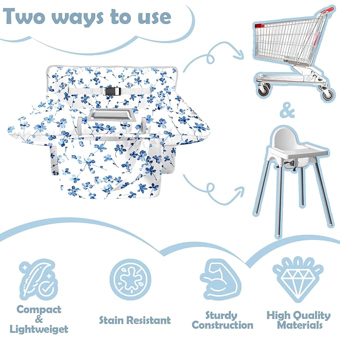 Shopping Cart Cover for Baby Girl Boy 2-in-1 High Chair Water Resistant High Chair Cover Blue Space Rocket Gender Neutral Cart Cover for Babies Padded Grocery Cart Cover for Baby