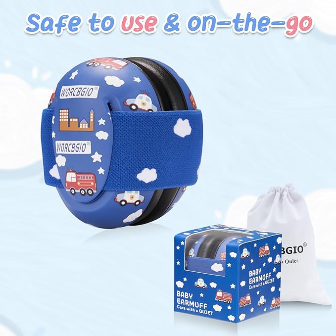 Infant Ear Protection Noise Cancelling Baby Ear Muffs, Toddler Hearing Protection with Adjustable Elastic Headband，Fire car