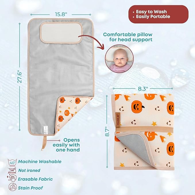 HAMUR HOME Portable Baby Changing Pad – Waterproof, Foldable & Lightweight Travel Mat – Soft & Machine Washable Diaper Changer – Compact & Durable(Halloween)