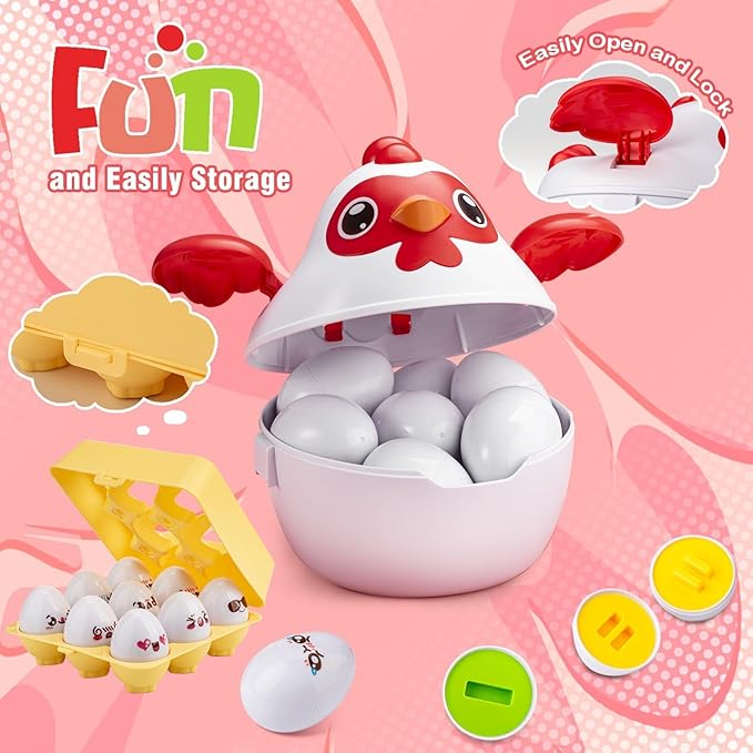 Easter Egg Matching Game - 24-Piece Educational Toddler Toys for Color & Shape Recognition | Easter Basket Stuffers for Kids