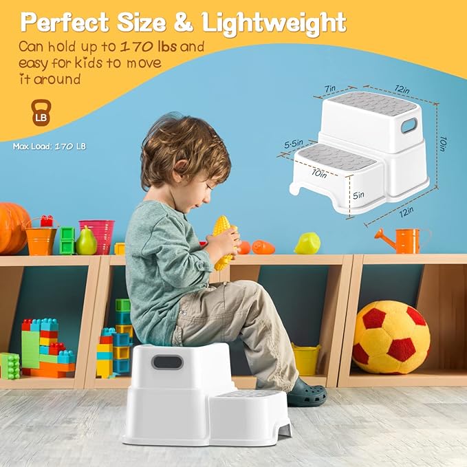 Toddler Step Stool,2 Step Stools for Kids with Anti-Slip Surface and Rubber Bottom, Kids Step Stool Poop Stool for Toilet Potty Training, Bathroom, Kitchen(Include 2 Ducks)