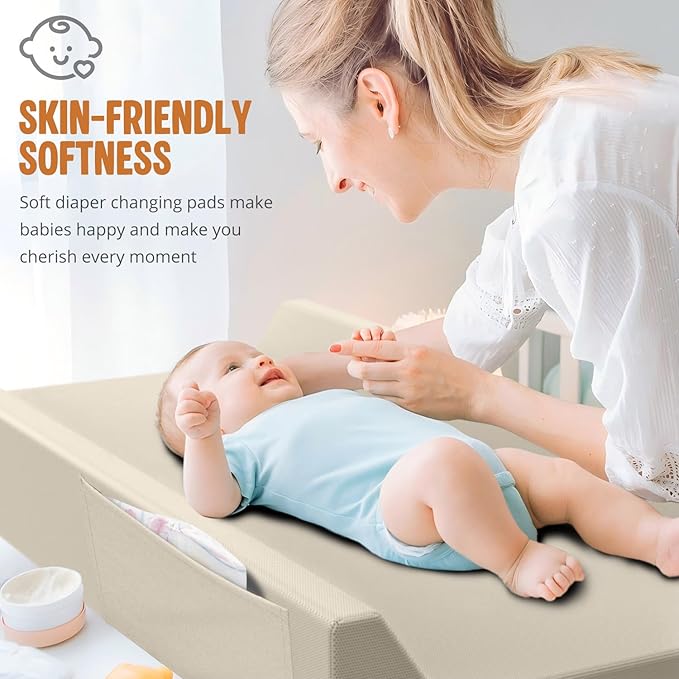 Vegan Leather Baby Changing Pad, Waterproof & Wipeable Soft Diaper Changing Mat 32“ x 16.6" Comfortable Infant Changing Station for Dresser & Table