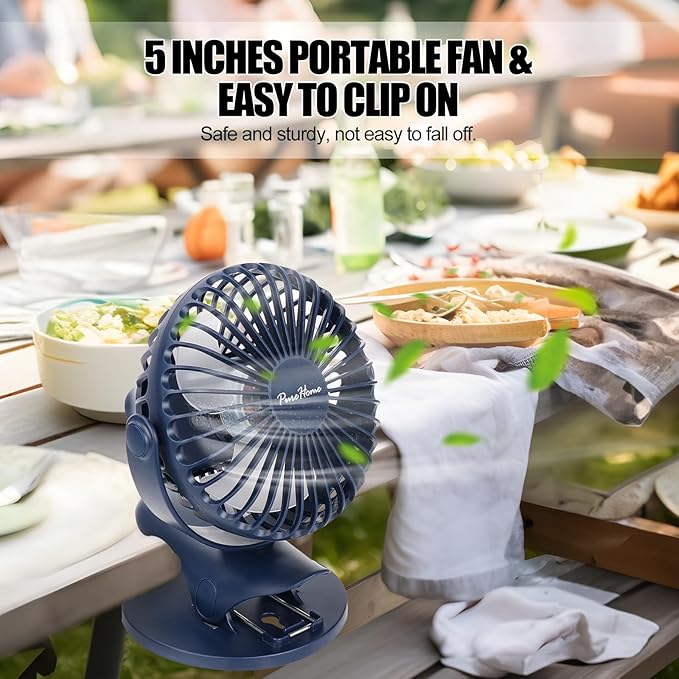 Portable Clip Fan Battery Operated,3 Speeds USB Rechargeable Mini Table Fan with Strong Airflow,360°Rotation Ultra Quiet Personal Desk Fan for Home Office Bedroom Dorm Stroller Camping - DeepBlue