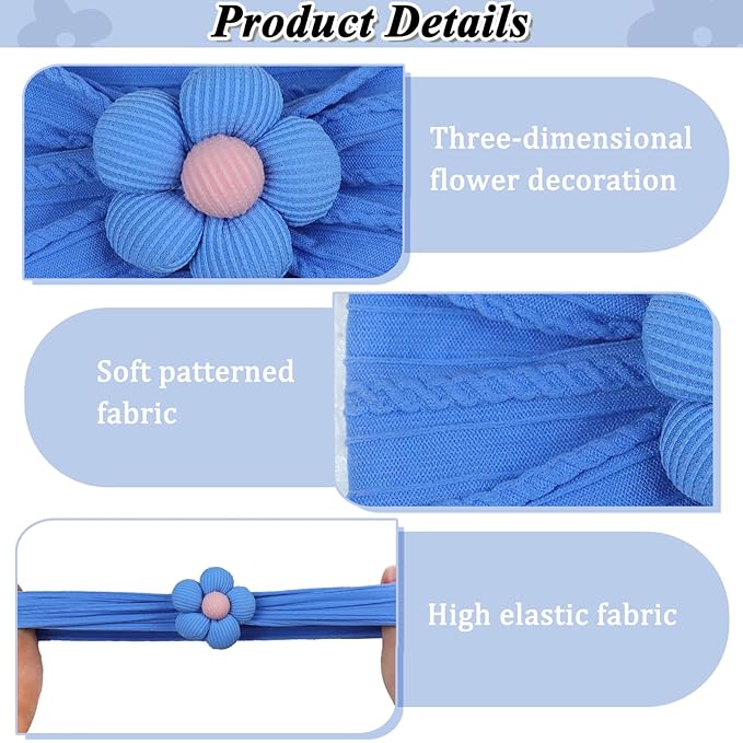 3 Pcs Baby Flower Headbands Baby Girls Nylon Headbands Soft Hairbands Hair Accessories for Newborn Infant Toddler Kids (Yellow Red Blue)