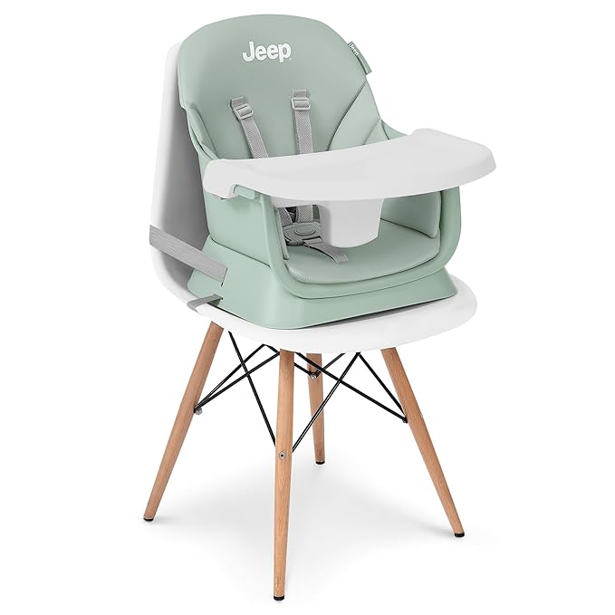 Jeep Milestone 6-in-1 High Chair by Delta Children - High Chair Converts to Stool, Booster Seat, Toddler Chair, Activity Table and Desk and Chair, Sage Green