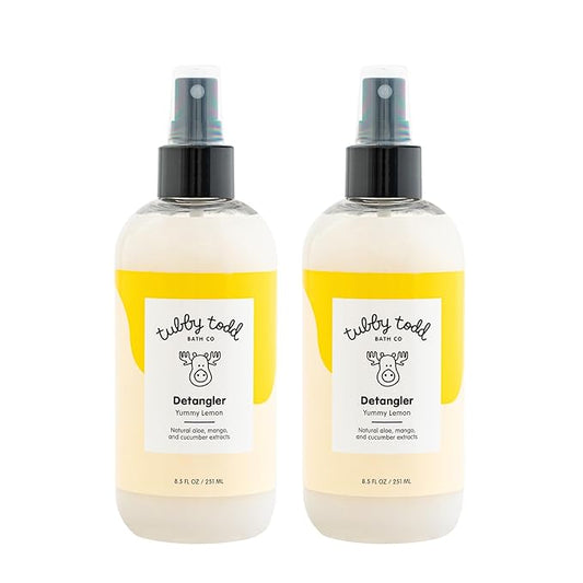 TUBBY TODD Hair Detangler Spray for Kids - Hair Detangling Spray with Baobab & Coconut Oil - Gentle & Moisturizing Kids Hair Detangler Spray - 8.5oz, 2 Pack - Lemon Crème