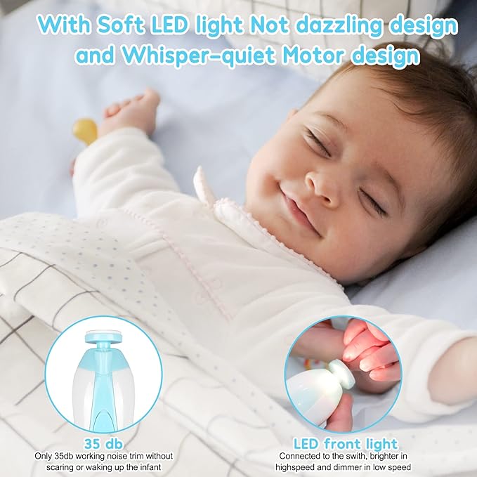 Baby Nail Trimmer Electric,Baby Nail Clippers, 6 in 1 Baby Nail File,Nail File Baby Grooming Kit Manicure Set for Toddler or Adults (Blue)