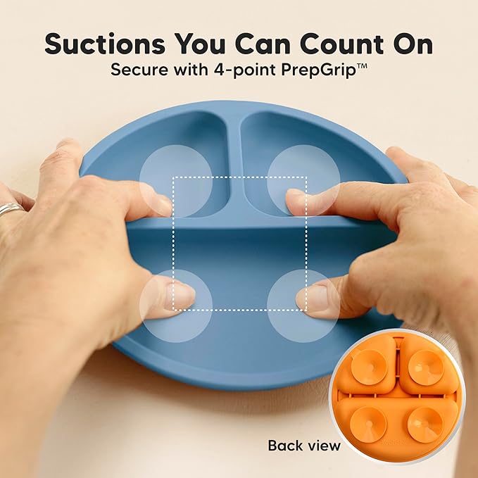 KeaBabies Suction Plates for Baby, Toddler - 3-Pack 100% Silicone Toddler Plates with Suction, Divided, BPA-Free Baby Led Weaning Essentials for Kids, Dishwasher, Microwave Safe, Durable (Kea)