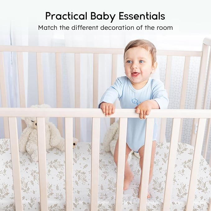 Yoofoss Baby Crib Sheets for Boys Girls, Fitted Crib Sheet 2 Pack for Standard Crib and Toddler Mattress, Super Soft Microfiber Baby Sheet 28x52x8in(Brown+Leaf)