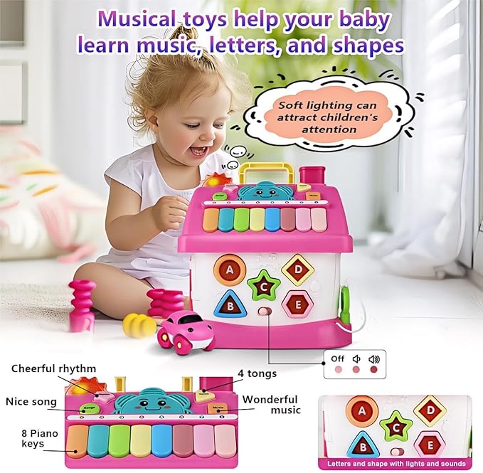 Toys for 1+ Year Old Girls - Montessori 8-in-1 Musical Activity House Toys with Lights, Sounds & Bilingual EN/ES Learning, First Birthday & Xmas Gifts for 1 2 3 Year Old Girl