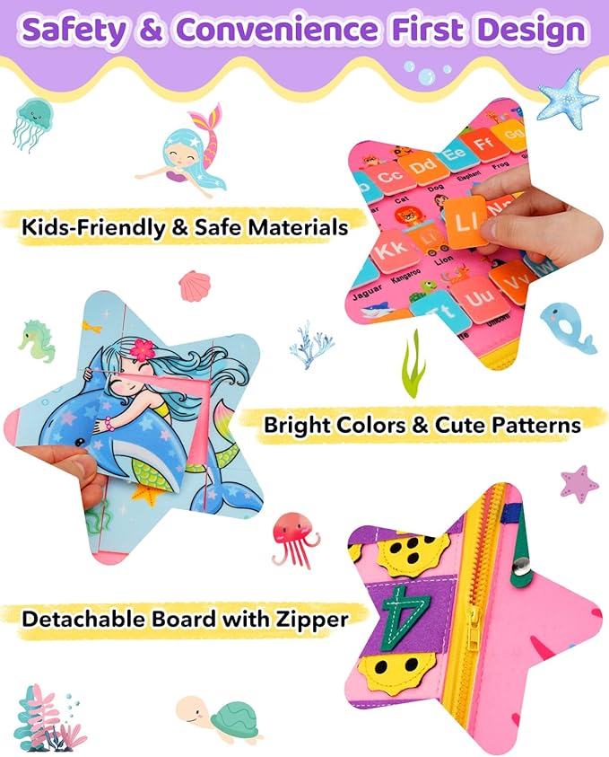 Toddler Busy Board, Montessori Toys for 1 2 3 Year Old Girl Birthday Gifts - Educational Busy Book, Kids Sensory Toy, Preschool Learning Activities and Travel Toys for Toddlers 1-3 2-4
