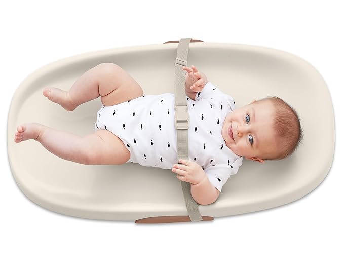 Skip Hop Baby Changing Pad Nursery Style Wipe-Clean Contoured with Cushioned Foam, Non-Skid Base, Built-in Safety Belt & Tuck-Away Toy Bar, Oat