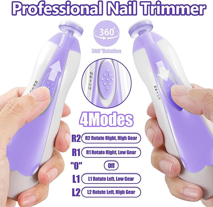 Baby Nail Trimmer Electric, 6 in 1 Rechargeable Baby Nail Clippers Manicure Set Grooming Kit for Toddler Infant or Adults (Purple)
