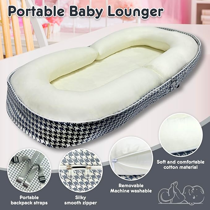 Baby Lounger, Foldable Portable Infant Lounger, Baby Nest Cover, Suitable for 0-24 Months Newborn Baby Lounger,Home Travel Dual-Purpose Baby Nest (Beige)