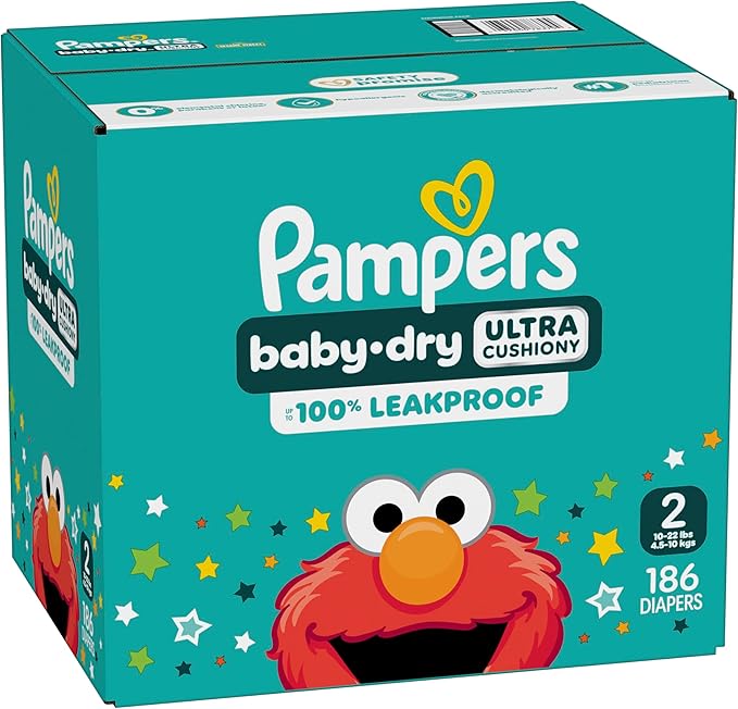 Pampers Diapers - Baby Dry - Size 2, 186 Count, Absorbent Disposable Infant Diaper (Packaging May Vary)