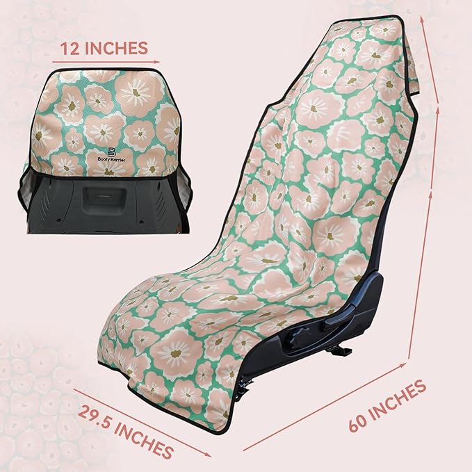 Booty Barrier - Highly Water-Resistant Washable Car Seat Cover for Post-Workout and Kids - Soft, Absorbent, Eco-Friendly Fabric Made from Recycled Water Bottles (Flower Power)