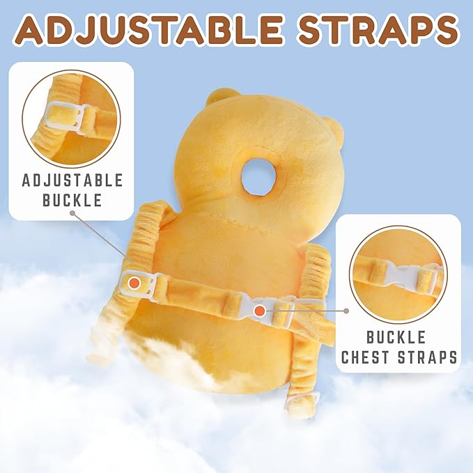 Baby Head Protector Backpack (9 to 24 Months) - Cute Head Guard Pillow with Knee Pads and Socks, Crawling and Walking Safety Set, Toddler Head Cushion Backpack, Yellow Lion