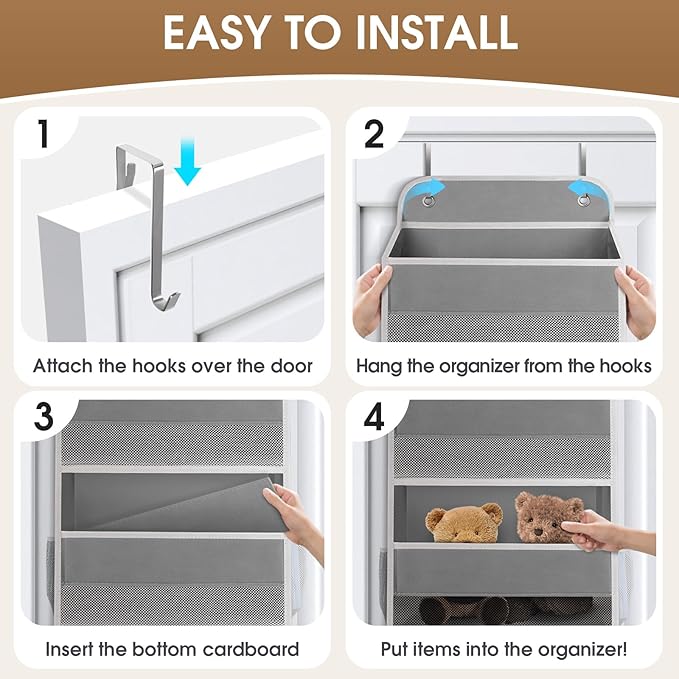 1 Pack Over The Door Organizer, Hanging Storage Organizer with Clear Window, 40lb Ultra Sturdy Large Capacity Room Organizer for Pantry Laundry Bathroom Nursery Closet Baby Essential (Grey)