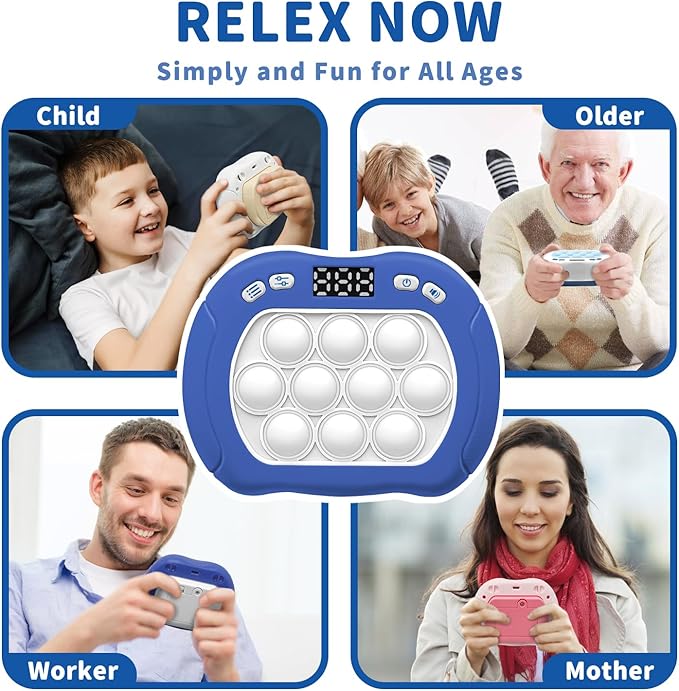 Pop Game Light Up Fidget Toy for Kids, 6 Modes LED Screen Quick Push Games Controller Electric Fidget Popper Game Bubble Road Trip Activities Car Games Birthday Gifts Toys for Kids Boys Blue