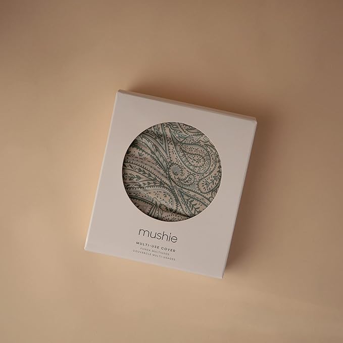 mushie Baby Car Seat Canopy Cover | Breathable & Stretchy Multi Use Cover for Breastfeeding, Nursing, High Chair, Shopping Cart, Strollers (Green Paisley)