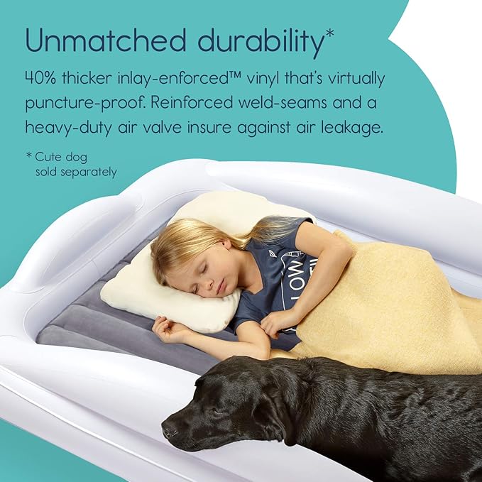 hiccapop Inflatable Toddler Travel Bed with Safety Bumpers [4-Sided], Portable Toddler Bed for Kids, Toddler Air Mattress, Kids Air Mattress - Grey