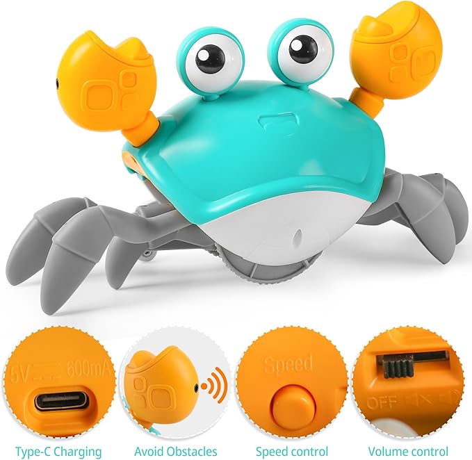 Crawling Crab Baby Toy, Tummy Time Toy for Infant 3 6 9 12 18 24 Month, Walking Dancing Interactive Sensory Crab with Light Music, Birthday Gift for Toddler Boy Girl 1 2 3, Christmas Stocking Stuffers