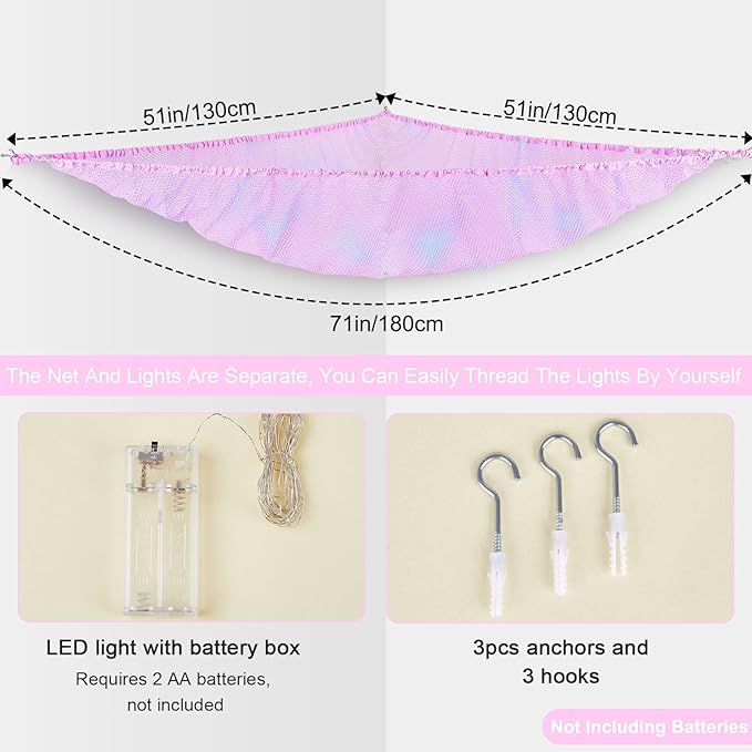 Unicorn Castle Stuffed Animals Net or Hammock Kids Toy Storage Organizer with LED Light Hanging Corner Stuffed Animals Holder Kids Girls Room Decor (Pack of 1)