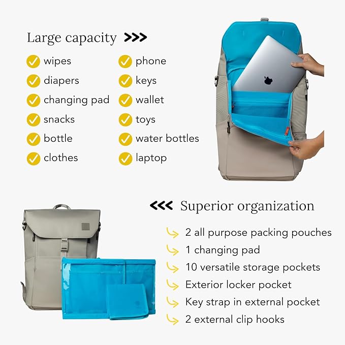 Huhu Diaper Bag Backpack – Large Baby Bag for Moms & Dads – Water-Resistant, Unisex Travel Kit for New Parents – Includes Changing Pad and 2 Organizer Pouches (Daybreak Taupe)