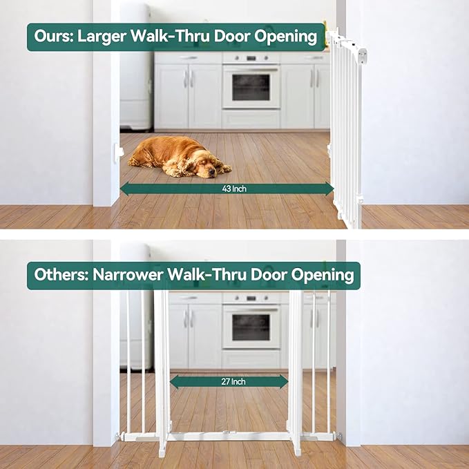 Babelio Baby Gate for Stairs, Kitchen & Doorways, 26-41" W 28" H No Bottom Bar| Easy Installation| One-Handed Operation| Auto-Close| Hardware Mount Safety Dog/Pet Gate Indoor (White)