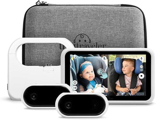 Tiny Traveler Baby Car Camera for 2 Kids, 5” Touch Screen Baby Car Monitor with Power Bank, No WiFi Baby Camera – Rear-Facing Car Seat Monitor Night Vision Baby Reminder Alert - White