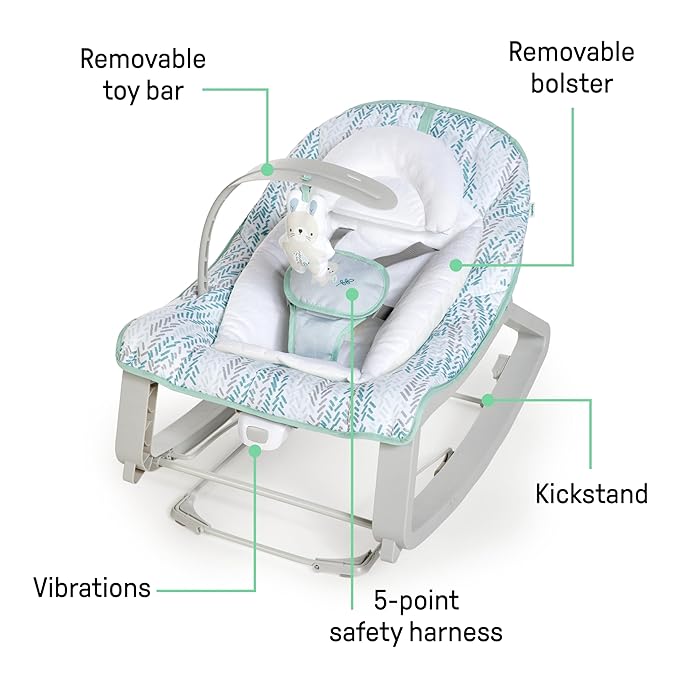 Ingenuity Keep Cozy 3-in-1 Grow with Me Vibrating Baby Bouncer Seat & Infant to Toddler Rocker, Vibrations & -Toy Bar, 0-30 Months Up to 40 lbs (Spruce)