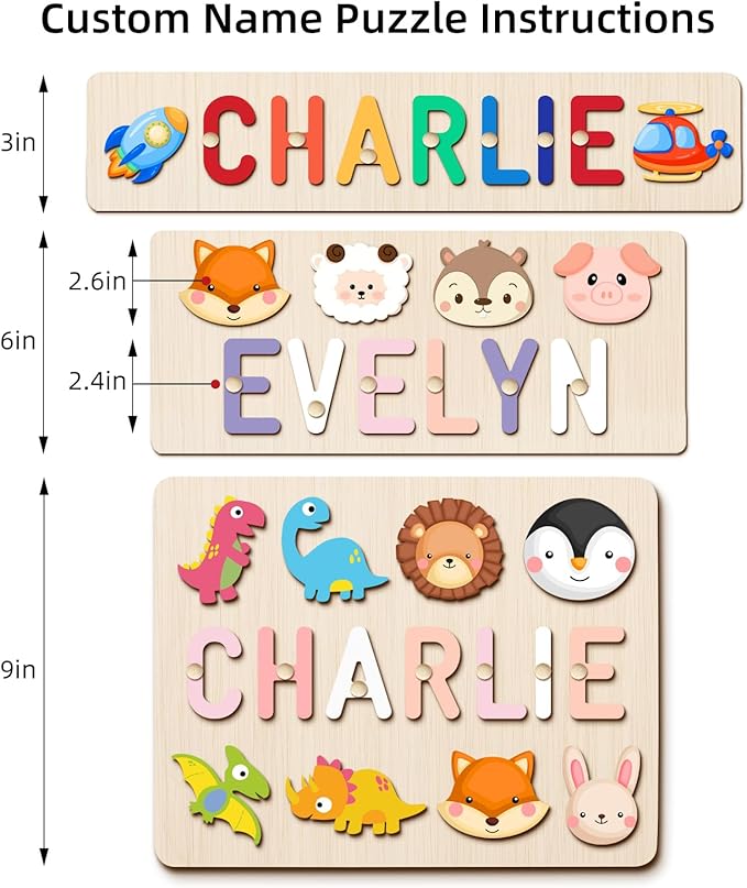 Personalized Name Puzzle - Custom Wooden Puzzle for Toddlers 1-3 - Unique Baby Shower, Christmas & 1st Birthday Gift for Boys and Girls - Keepsake Montessori Toy (Basic)