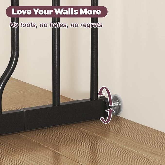 29"-40" Baby Gate for Stairs, Auto Close Stroller Friendly Dog Gate Indoor for Doorways, Pressure Mounted Baby Gate, Easy Walk Through Gate for Children & Pets, Black