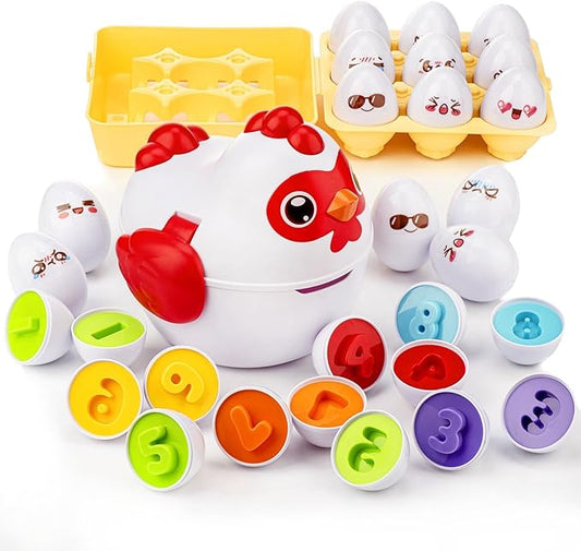 Easter Egg Matching Game - 24-Piece Educational Toddler Toys for Color & Shape Recognition | Easter Basket Stuffers for Kids